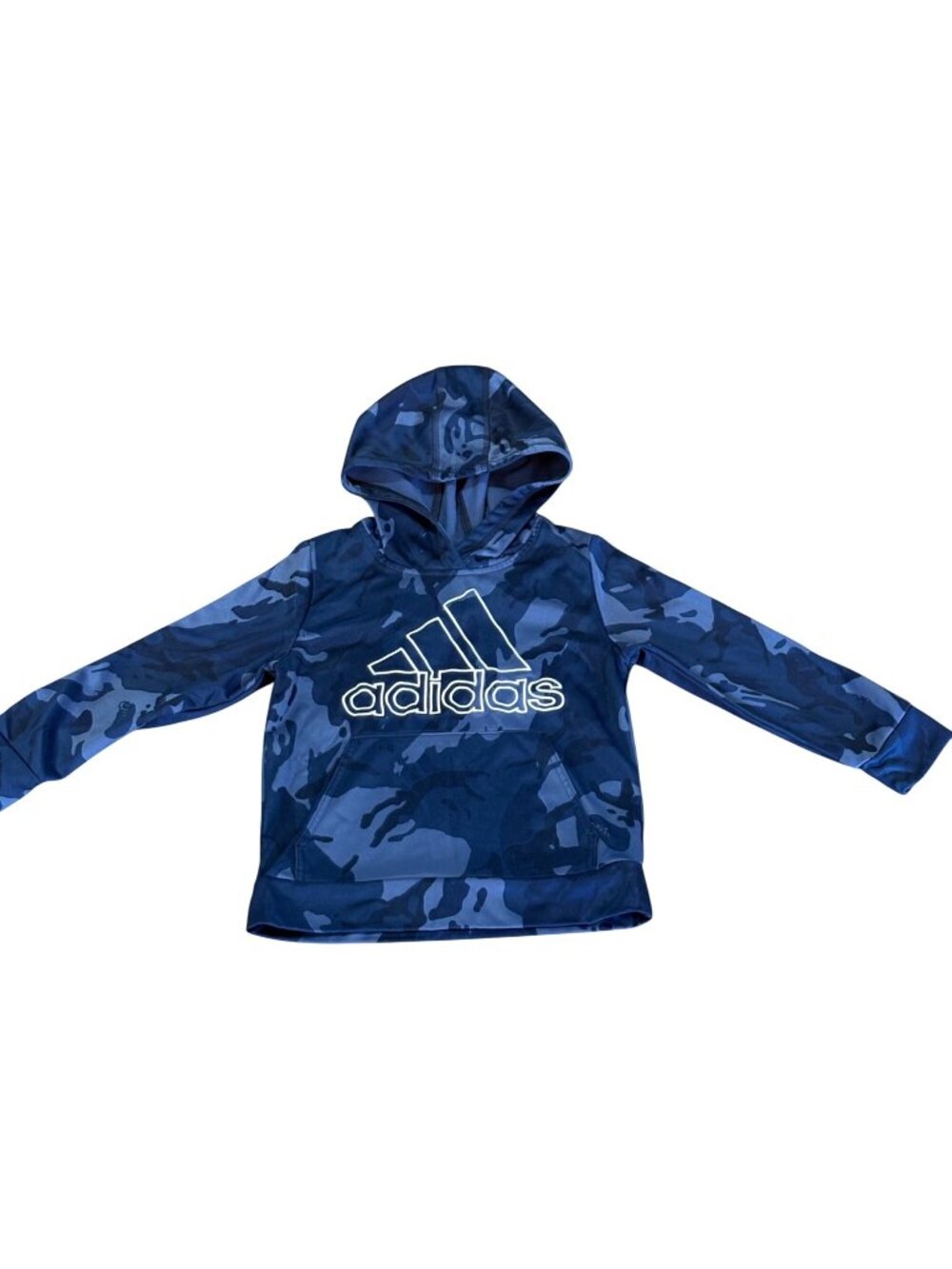 Adidas Camo Blue Hooded Sweatshirt Kids Size 5 Pullover Long Sleeve Logo Design